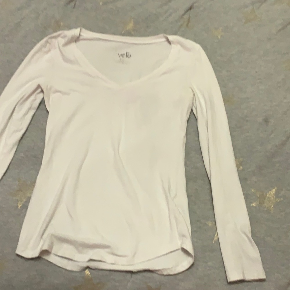 White Long Sleeve V Neck Top
